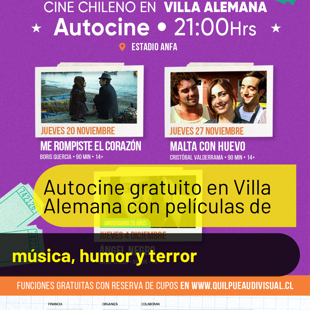 Autocine gratuito en Villa Alemana con películas de música, humor y terror